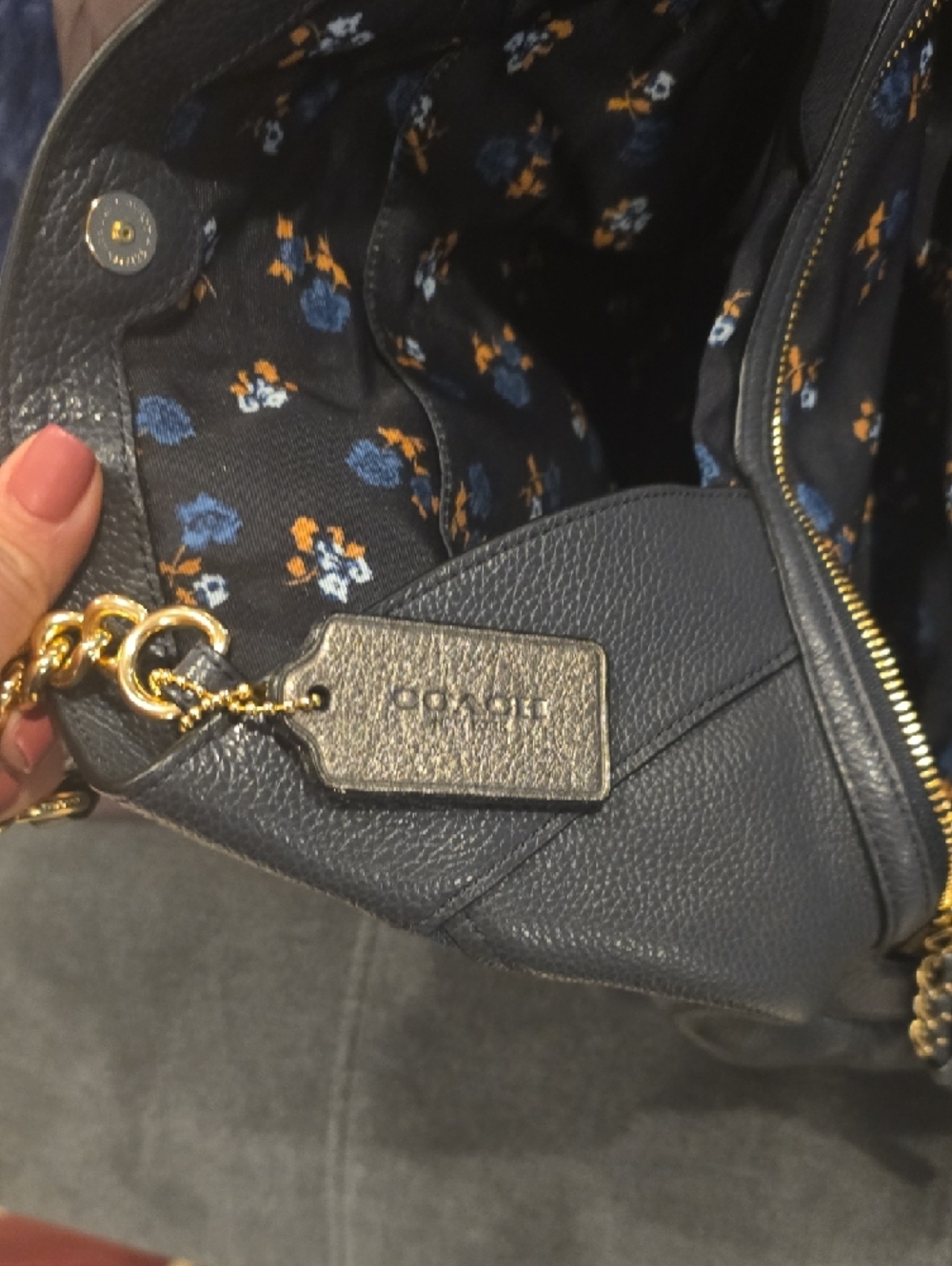 Coach Denim & Black Leather Shoulder Tote with Gold Chain Straps - Picture 5 of 6